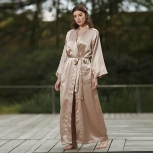 a-photo-of-a-woman-wearing-a-solid-color-silk-robe